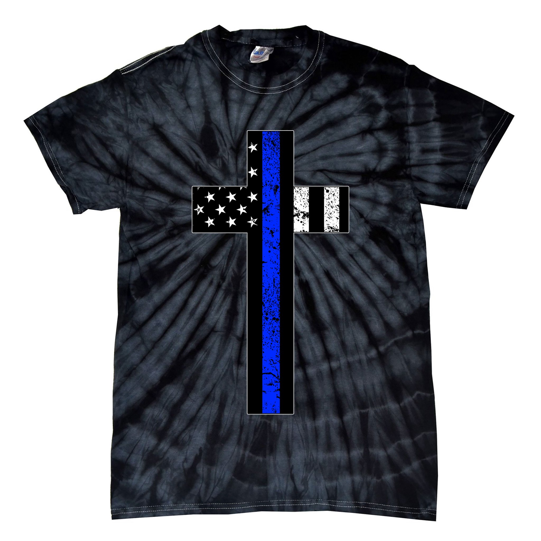 Thin Blue Line Cross Police Tie-Dye T-Shirt