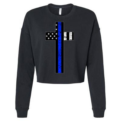Thin Blue Line Cross Police Cropped Pullover Crew