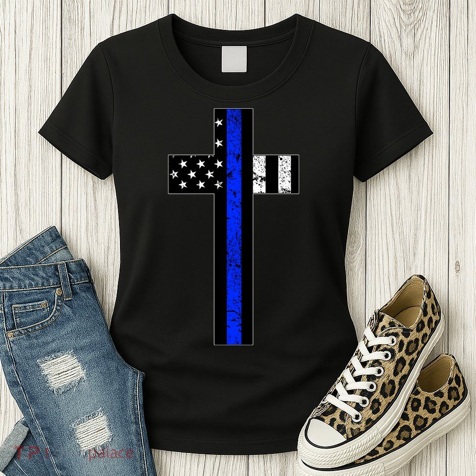Thin Blue Line Cross Police Women's T-Shirt