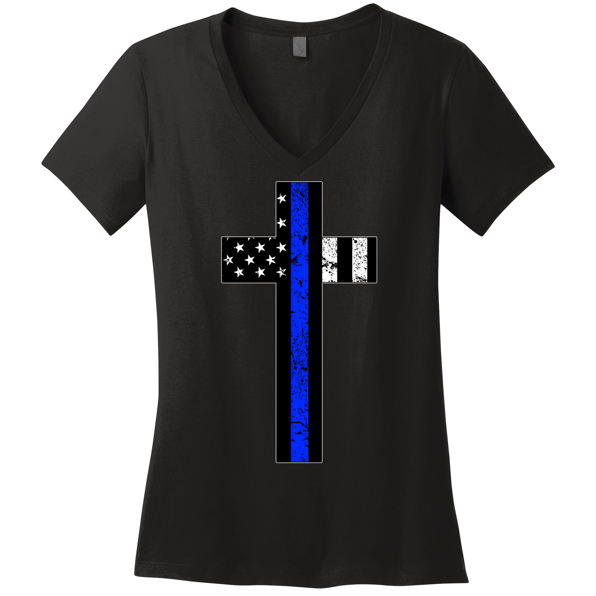 Thin Blue Line Cross Police Women's V-Neck T-Shirt