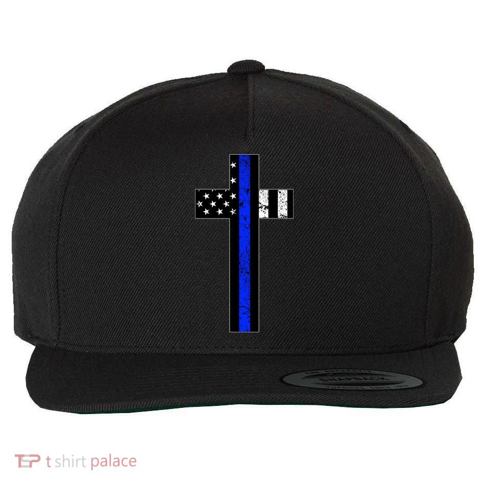 Thin Blue Line Cross Police Wool Snapback Cap