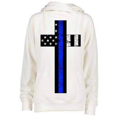 Thin Blue Line Cross Police Womens Funnel Neck Pullover Hood