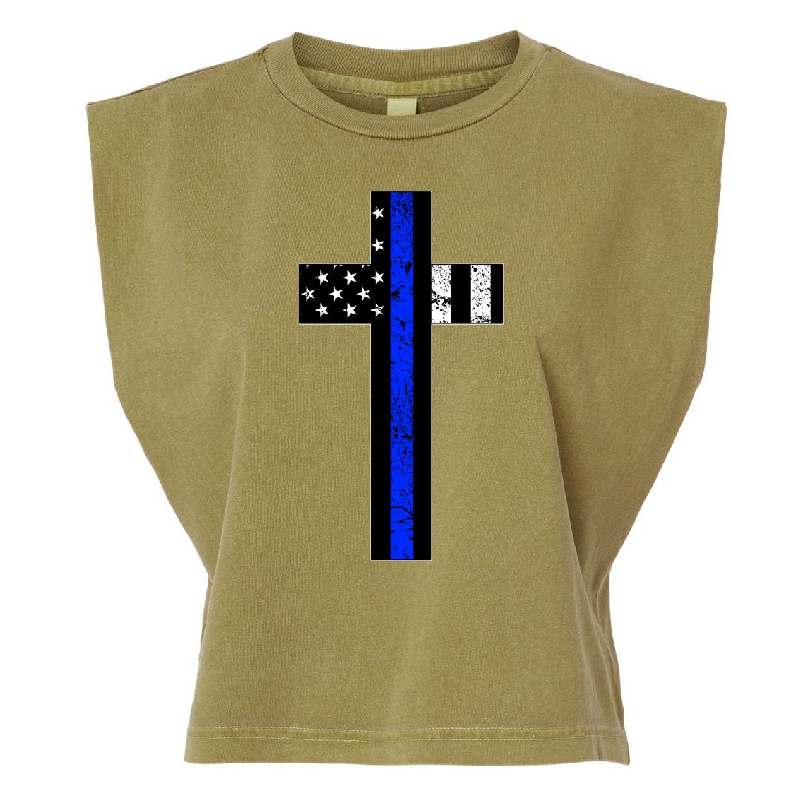 Thin Blue Line Cross Police Garment-Dyed Women's Muscle Tee