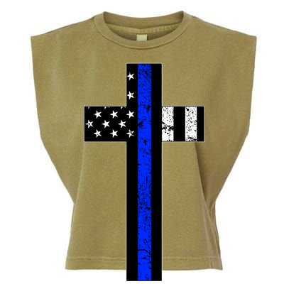 Thin Blue Line Cross Police Garment-Dyed Women's Muscle Tee