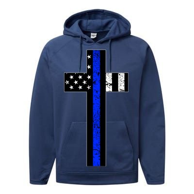 Thin Blue Line Cross Police Performance Fleece Hoodie