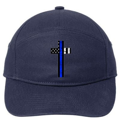 Thin Blue Line Cross Police 7-Panel Snapback Hat