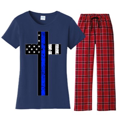 Thin Blue Line Cross Police Women's Flannel Pajama Set