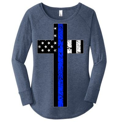 Thin Blue Line Cross Police Women's Perfect Tri Tunic Long Sleeve Shirt