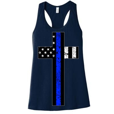 Thin Blue Line Cross Police Women's Racerback Tank