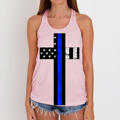 Thin Blue Line Cross Police Women's Knotted Racerback Tank