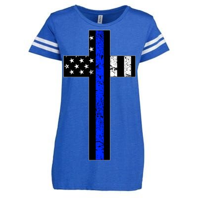 Thin Blue Line Cross Police Enza Ladies Jersey Football T-Shirt