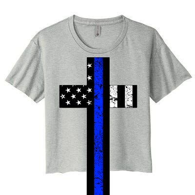 Thin Blue Line Cross Police Women's Crop Top Tee