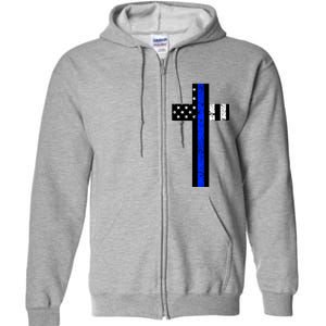 Thin Blue Line Cross Police Full Zip Hoodie