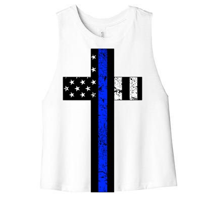 Thin Blue Line Cross Police Women's Racerback Cropped Tank