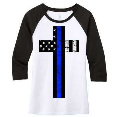 Thin Blue Line Cross Police Women's Tri-Blend 3/4-Sleeve Raglan Shirt