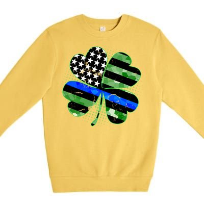 Thin Blue Line St Patrick's Day Irish Clover Premium Crewneck Sweatshirt