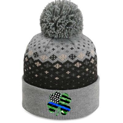 Thin Blue Line St Patrick's Day Irish Clover The Baniff Cuffed Pom Beanie