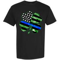 Thin Blue Line St Patrick's Day Irish Clover Garment-Dyed Heavyweight T-Shirt