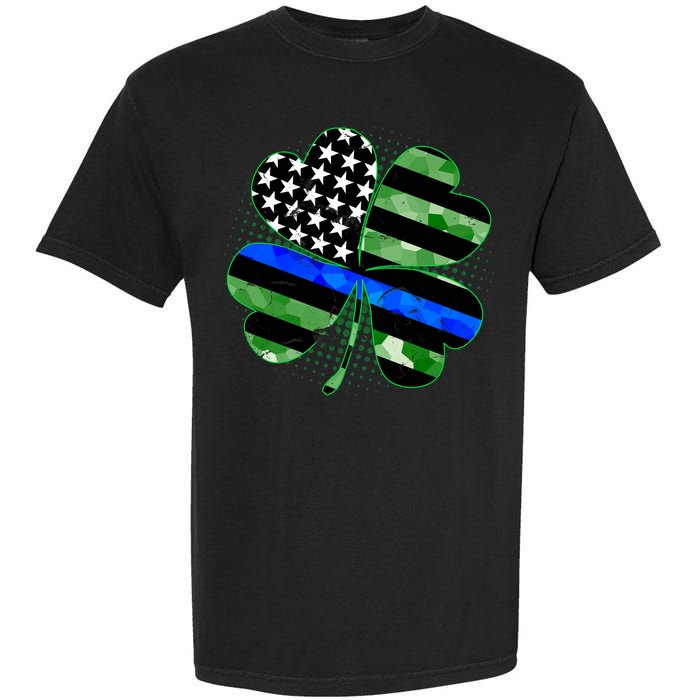 Thin Blue Line St Patrick's Day Irish Clover Garment-Dyed Heavyweight T-Shirt