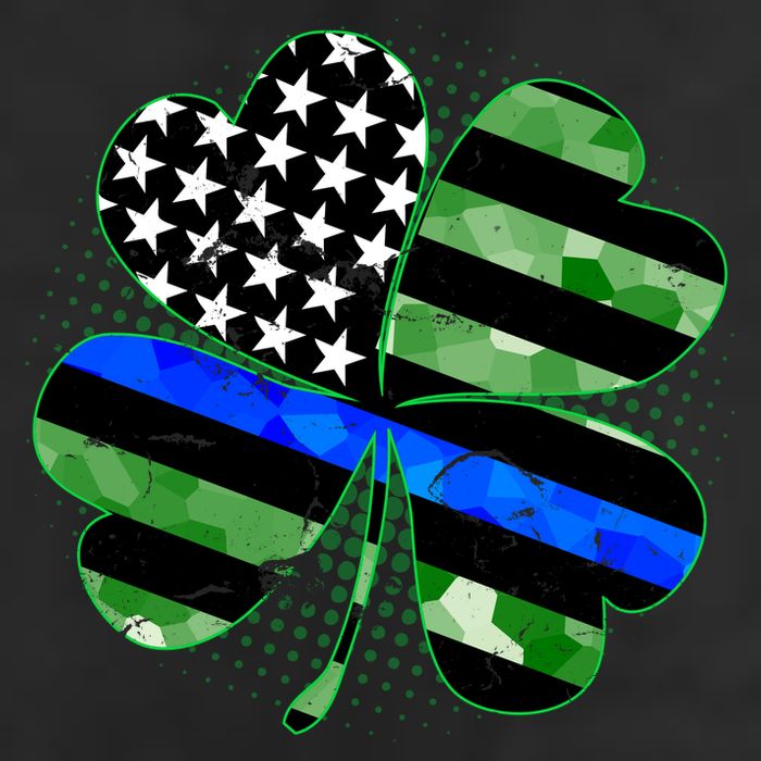 Thin Blue Line St Patrick's Day Irish Clover Garment-Dyed Heavyweight T-Shirt