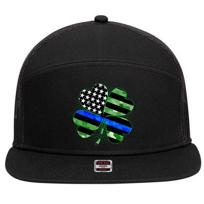 Thin Blue Line St Patrick's Day Irish Clover 7 Panel Mesh Trucker Snapback Hat