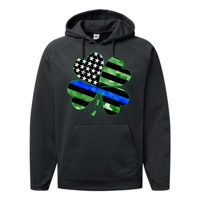 Thin Blue Line St Patrick's Day Irish Clover Performance Fleece Hoodie