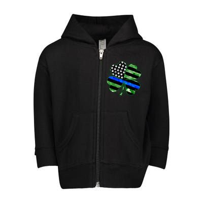 Thin Blue Line St Patrick's Day Irish Clover Toddler Zip Fleece Hoodie