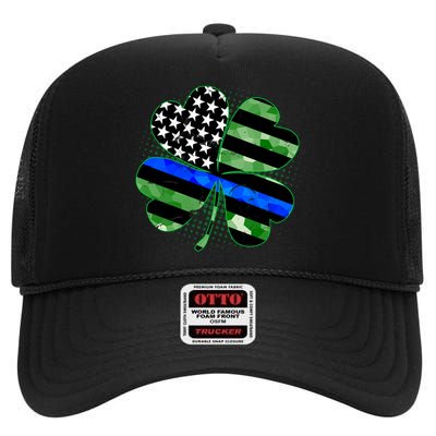 Thin Blue Line St Patrick's Day Irish Clover High Crown Mesh Back Trucker Hat