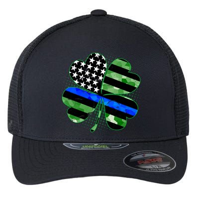 Thin Blue Line St Patrick's Day Irish Clover Flexfit Unipanel Trucker Cap