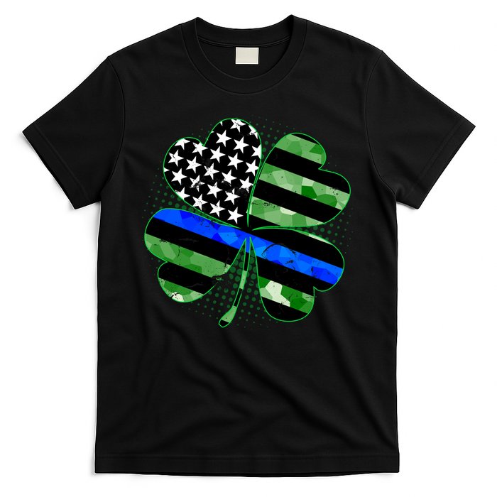 Thin Blue Line St Patrick's Day Irish Clover T-Shirt