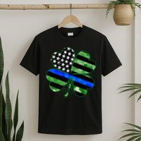 Thin Blue Line St Patrick's Day Irish Clover T-Shirt