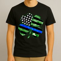 Thin Blue Line St Patrick's Day Irish Clover T-Shirt