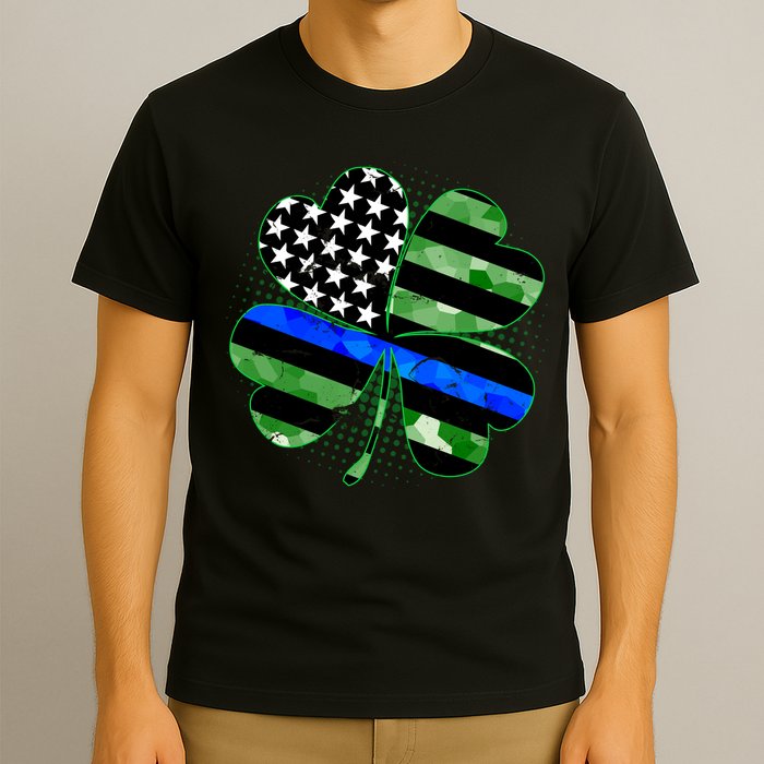 Thin Blue Line St Patrick's Day Irish Clover T-Shirt