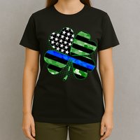Thin Blue Line St Patrick's Day Irish Clover T-Shirt