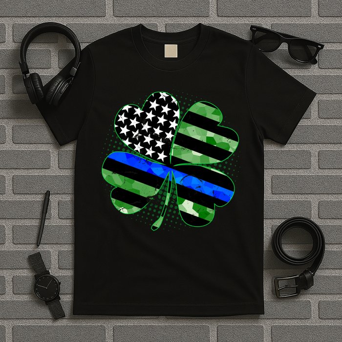 Thin Blue Line St Patrick's Day Irish Clover T-Shirt