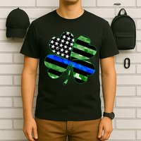 Thin Blue Line St Patrick's Day Irish Clover T-Shirt