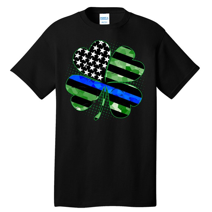 Thin Blue Line St Patrick's Day Irish Clover Tall T-Shirt