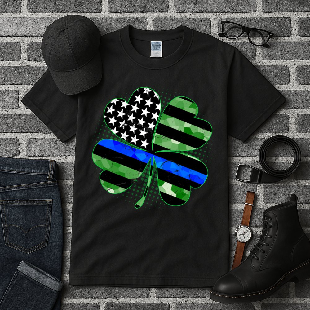 Thin Blue Line St Patrick's Day Irish Clover Tall T-Shirt