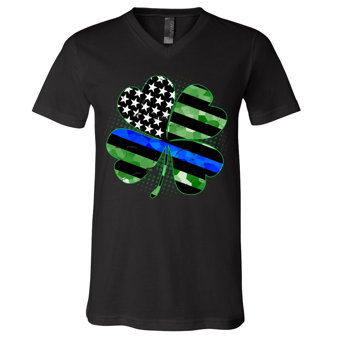 Thin Blue Line St Patrick's Day Irish Clover V-Neck T-Shirt