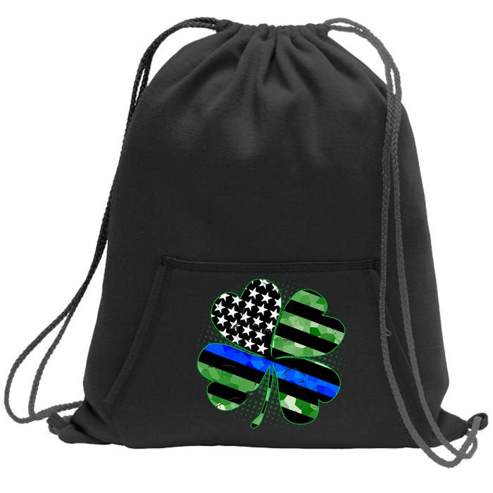 Thin Blue Line St Patrick's Day Irish Clover Sweatshirt Cinch Pack Bag