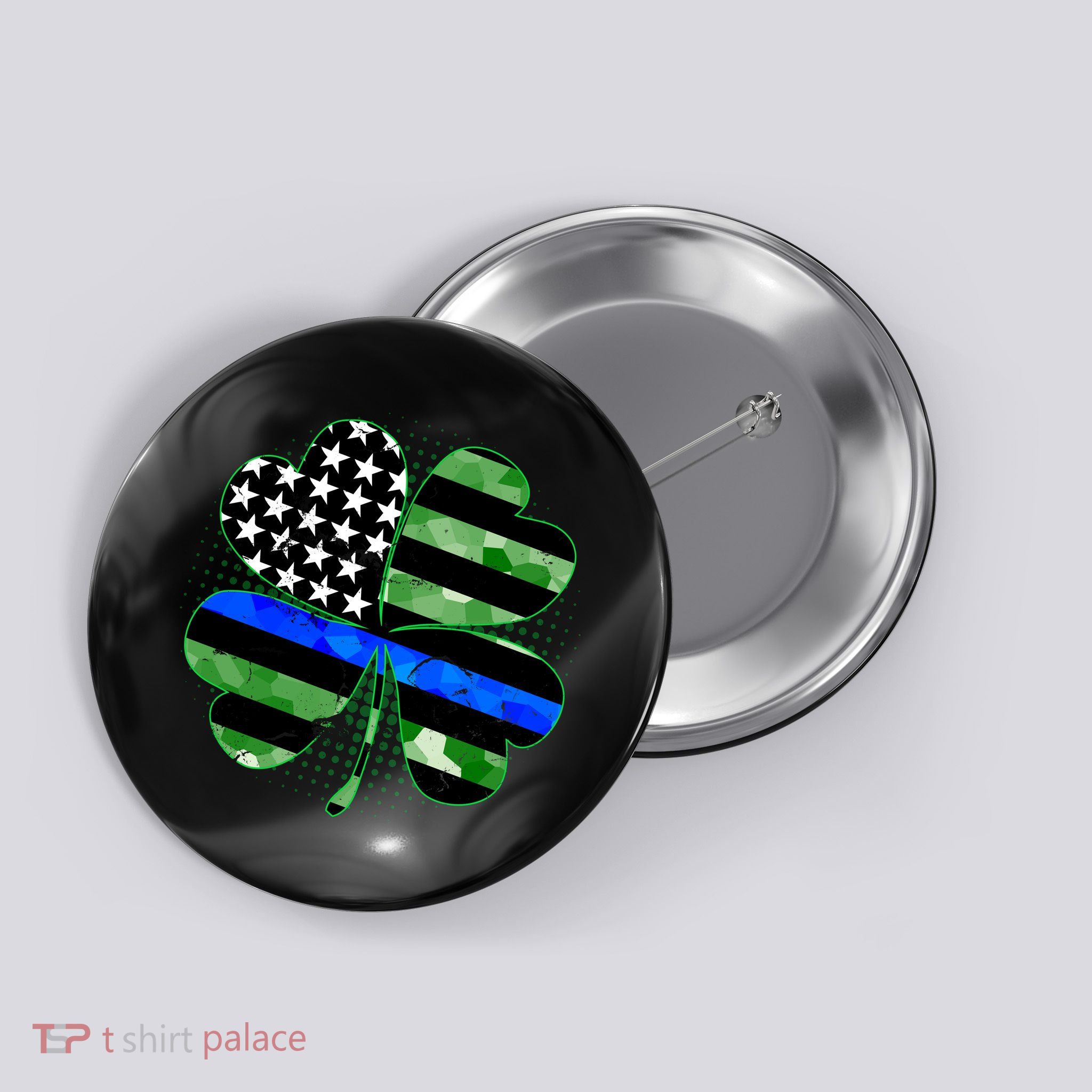 Thin Blue Line St Patrick's Day Irish Clover Button