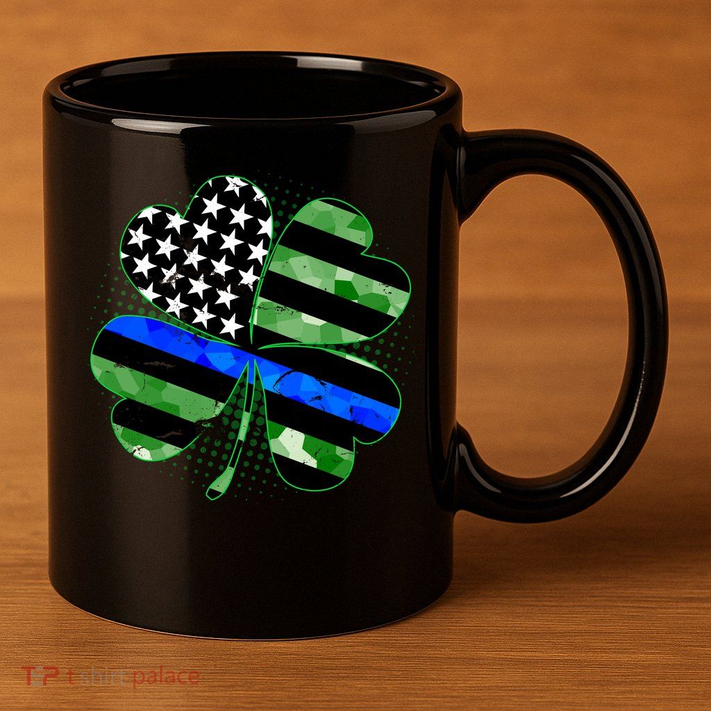 Thin Blue Line St Patrick's Day Irish Clover 11oz C Handle Ceramic Mug