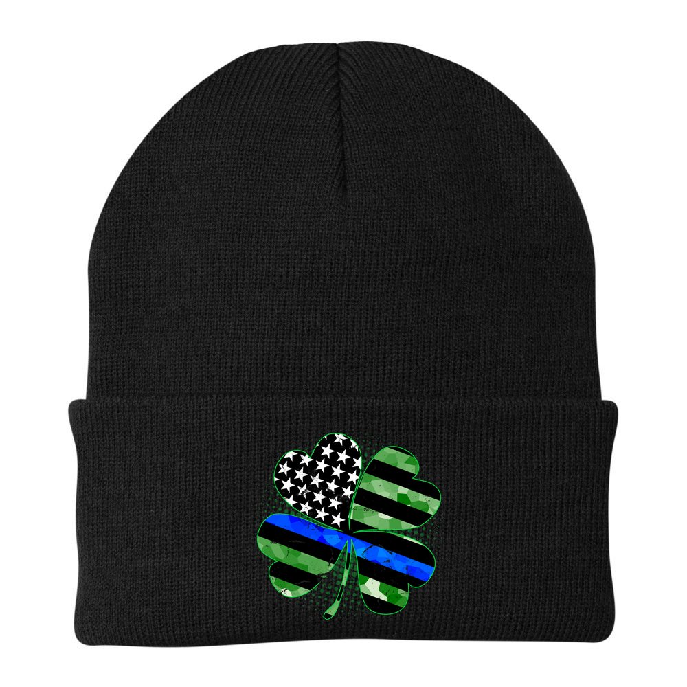 Thin Blue Line St Patrick's Day Irish Clover Beanie