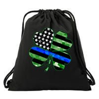 Thin Blue Line St Patrick's Day Irish Clover Drawstring Bag