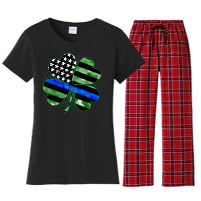 Thin Blue Line St Patrick's Day Irish Clover Women's Flannel Pajama Set