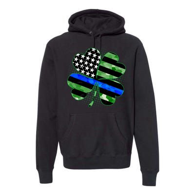 Thin Blue Line St Patrick's Day Irish Clover Premium Hoodie