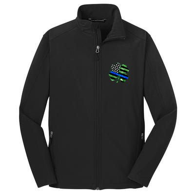 Thin Blue Line St Patrick's Day Irish Clover Core Soft Shell Jacket