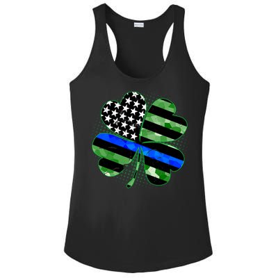 Thin Blue Line St Patrick's Day Irish Clover Ladies PosiCharge Competitor Racerback Tank