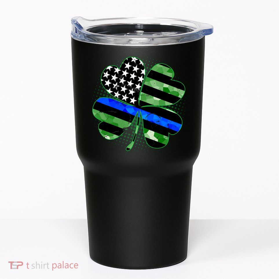 Thin Blue Line St Patrick's Day Irish Clover Tumbler