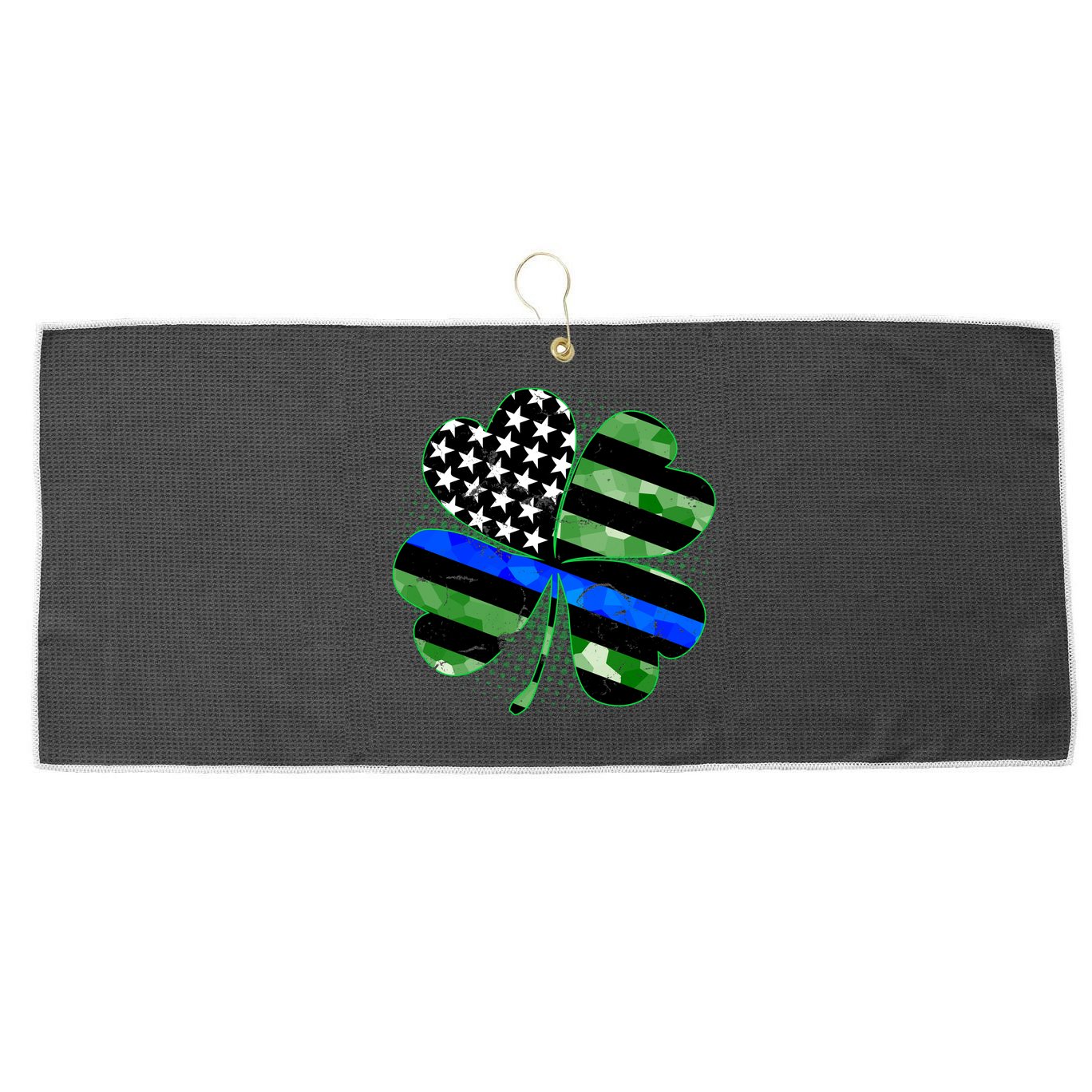 Thin Blue Line St Patrick's Day Irish Clover Large Microfiber Waffle Golf Towel